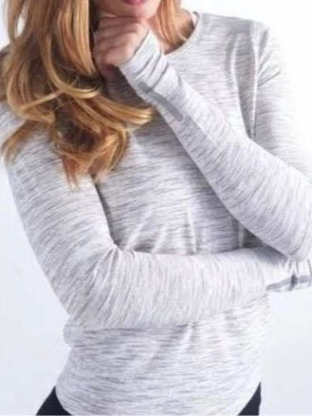 NWT Zyia Light Gray (Ash melange) Long Sleeve split back Crewneck Tee- XXL